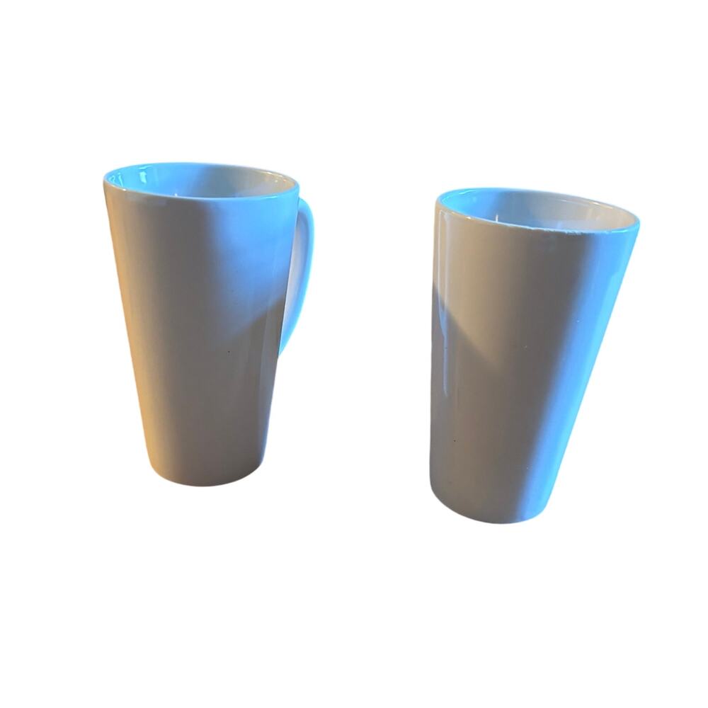 Set of 2 Tall White Ceramic Mugs 6 Inch 16oz Coffee Tea Cups ITI China AS IS
